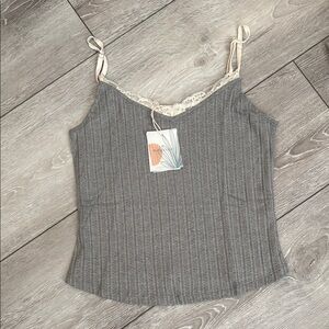 Gray Lace Trim Ribbed Women's Top multiple sizes new by blu pepper